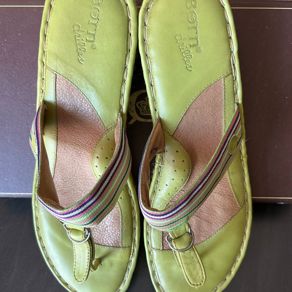 Born Green and Brown Sandals Vibrant Thong Design